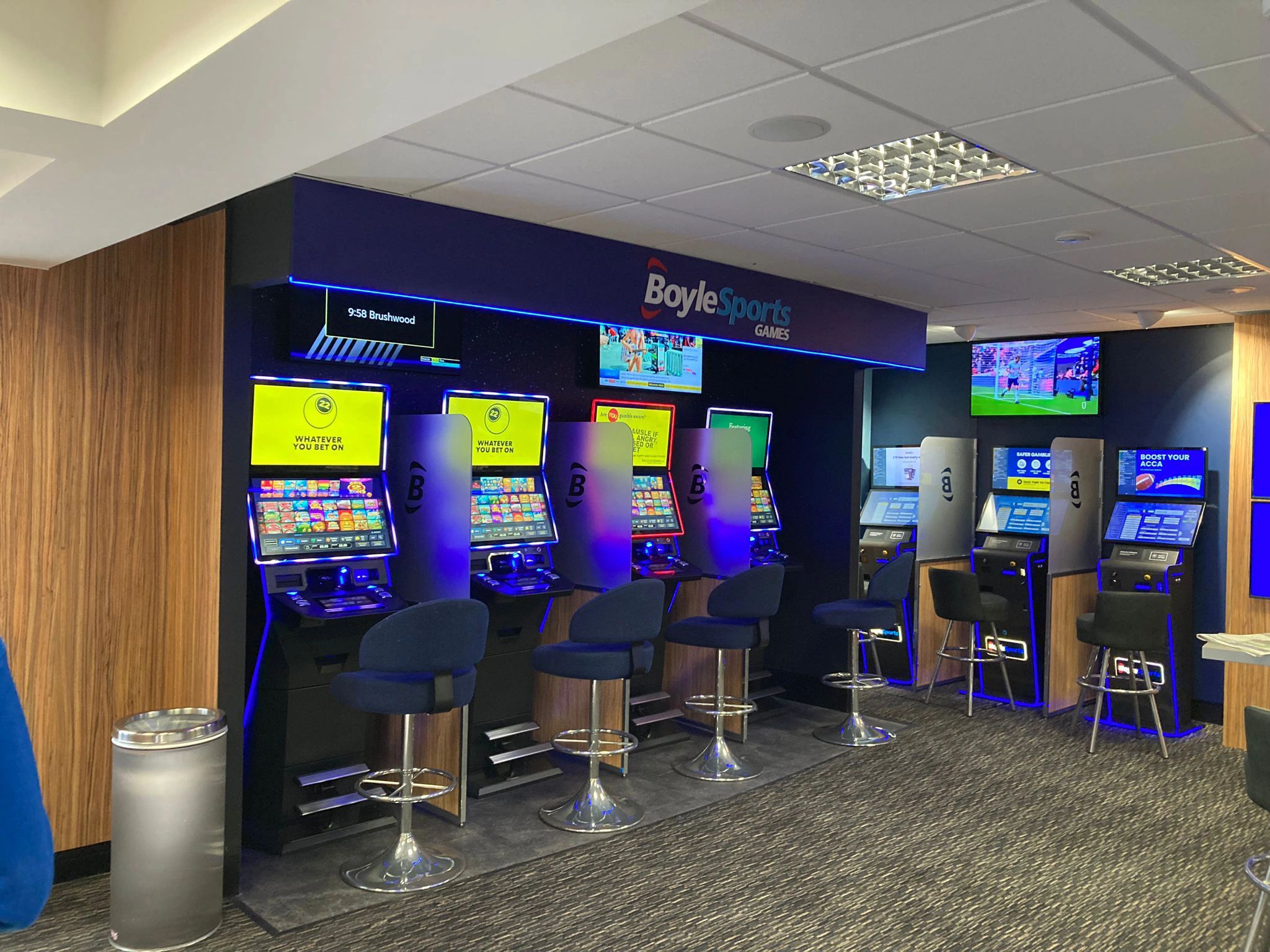 BoyleSports Banbury completed interior showing curved gantry and counter