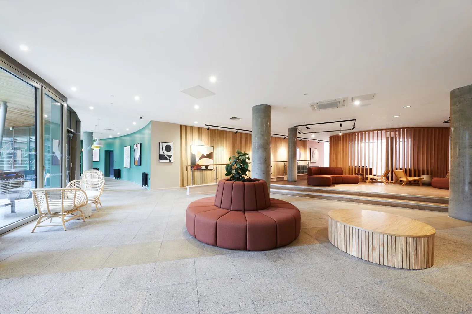 Refurbished communal lounge at Angel Lane student accommodation, London