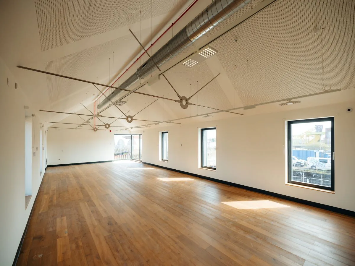 Exhibition space inside the North End Shipyard Visitor Centre, Hull, with engineered timber flooring